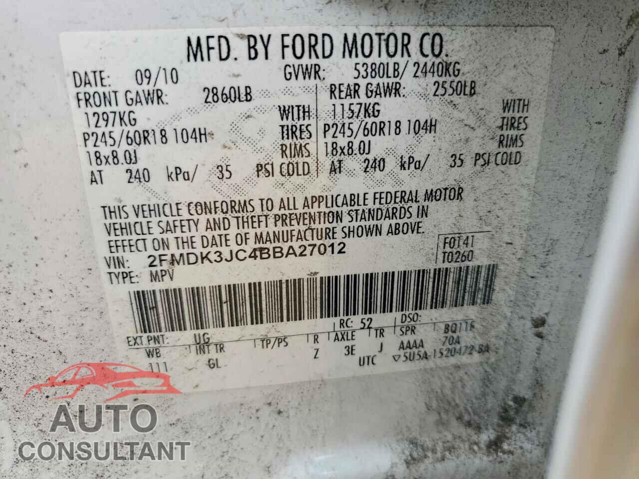 FORD EDGE 2011 - 2FMDK3JC4BBA27012