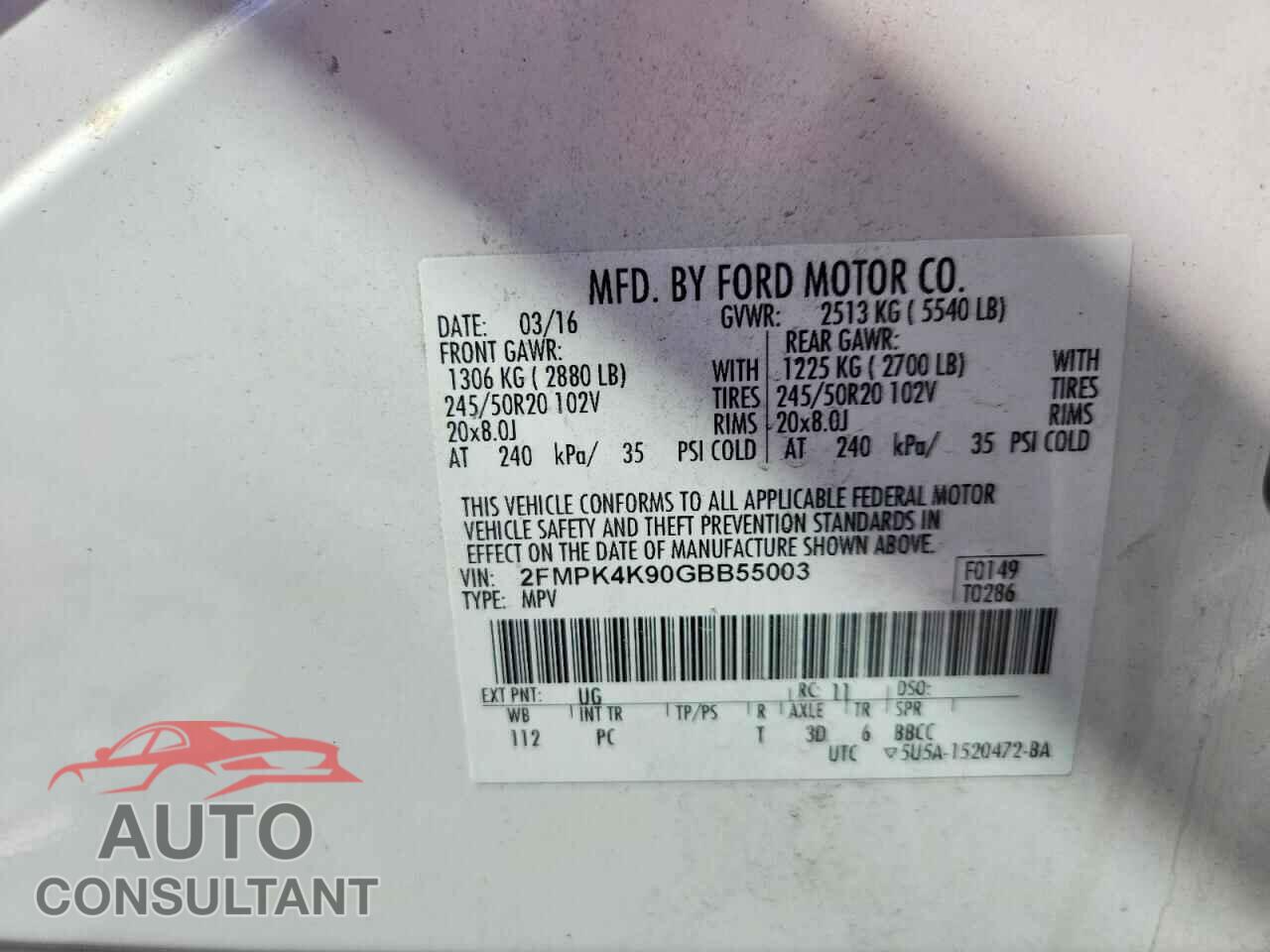 FORD EDGE 2016 - 2FMPK4K90GBB55003