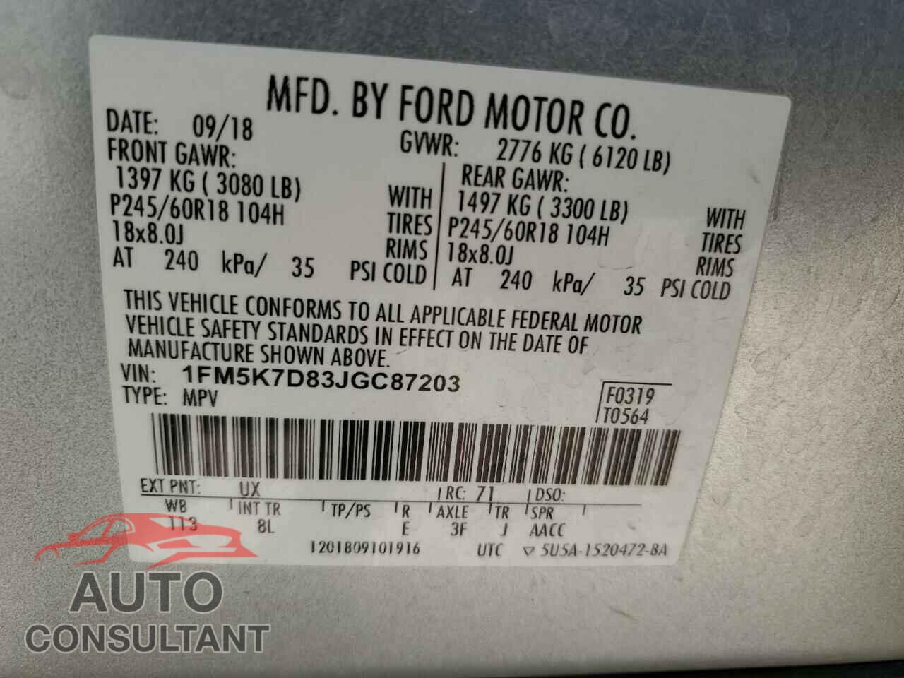 FORD EXPLORER 2018 - 1FM5K7D83JGC87203