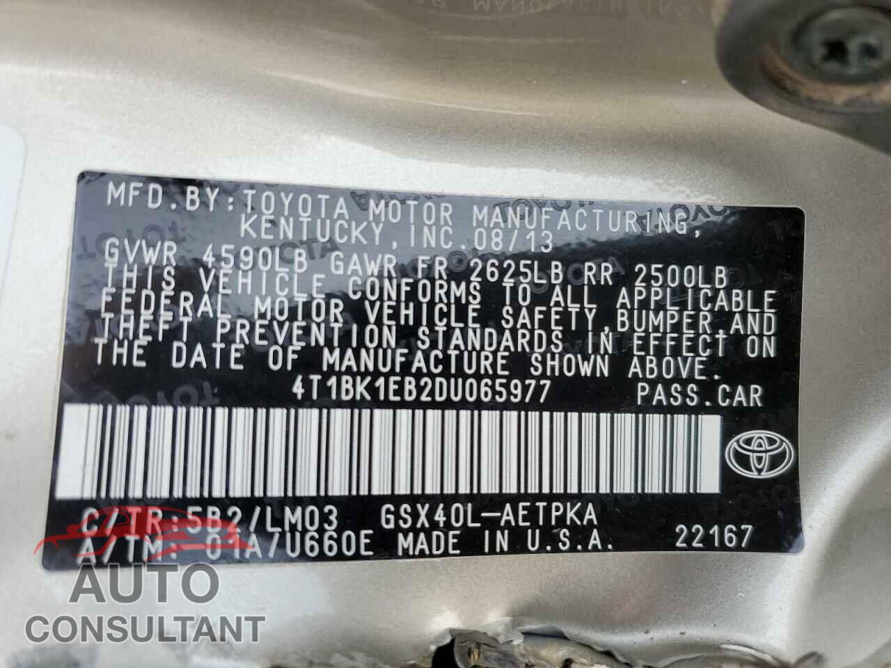 TOYOTA AVALON 2013 - 4T1BK1EB2DU065977