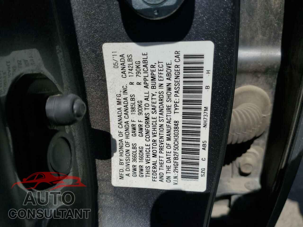 HONDA CIVIC 2012 - 2HGFB2F50CH303848