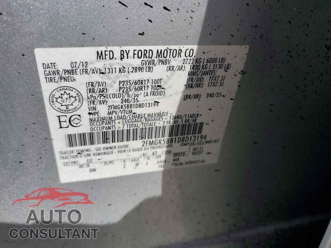 FORD FLEX 2013 - 2FMGK5B81DBD13194