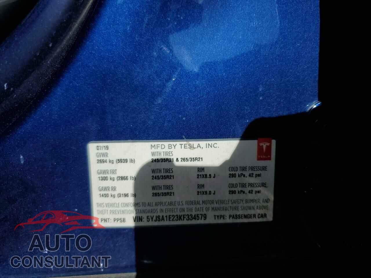 TESLA MODEL S 2019 - 5YJSA1E23KF334579