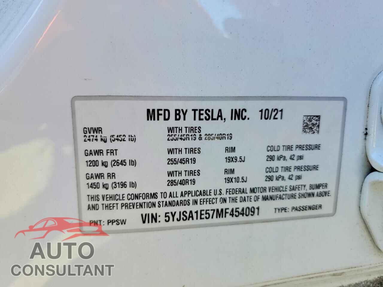 TESLA MODEL S 2021 - 5YJSA1E57MF454091
