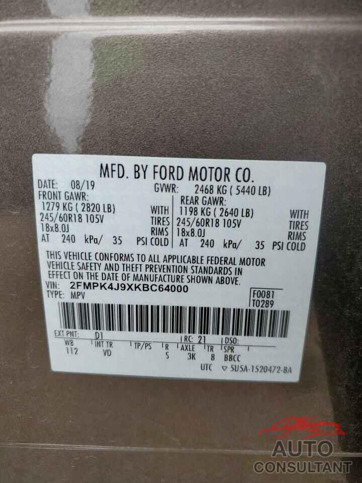 FORD EDGE 2019 - 2FMPK4J9XKBC64000