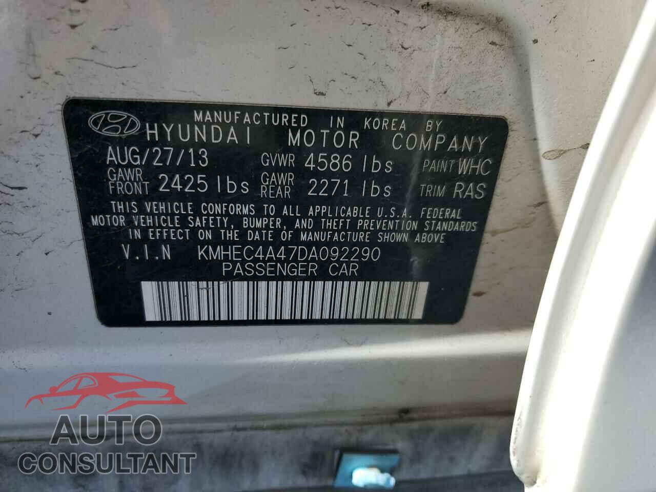 HYUNDAI SONATA 2013 - KMHEC4A47DA092290