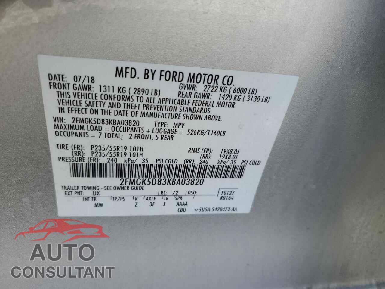 FORD FLEX 2019 - 2FMGK5D83KBA03820