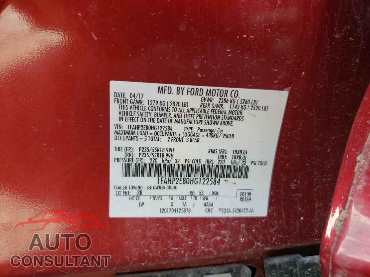 FORD TAURUS 2017 - 1FAHP2E80HG122584