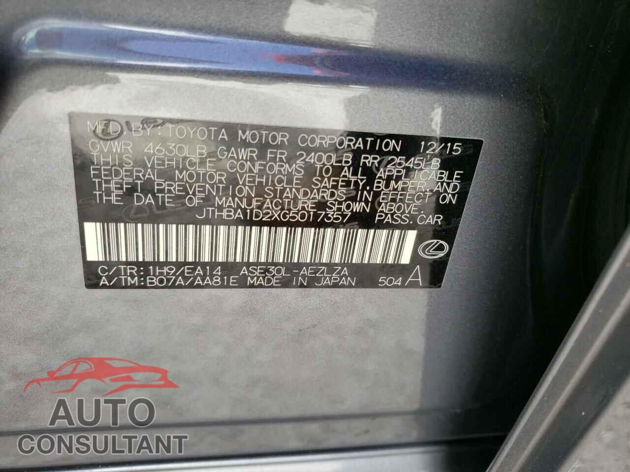 LEXUS IS 2016 - JTHBA1D2XG5017357