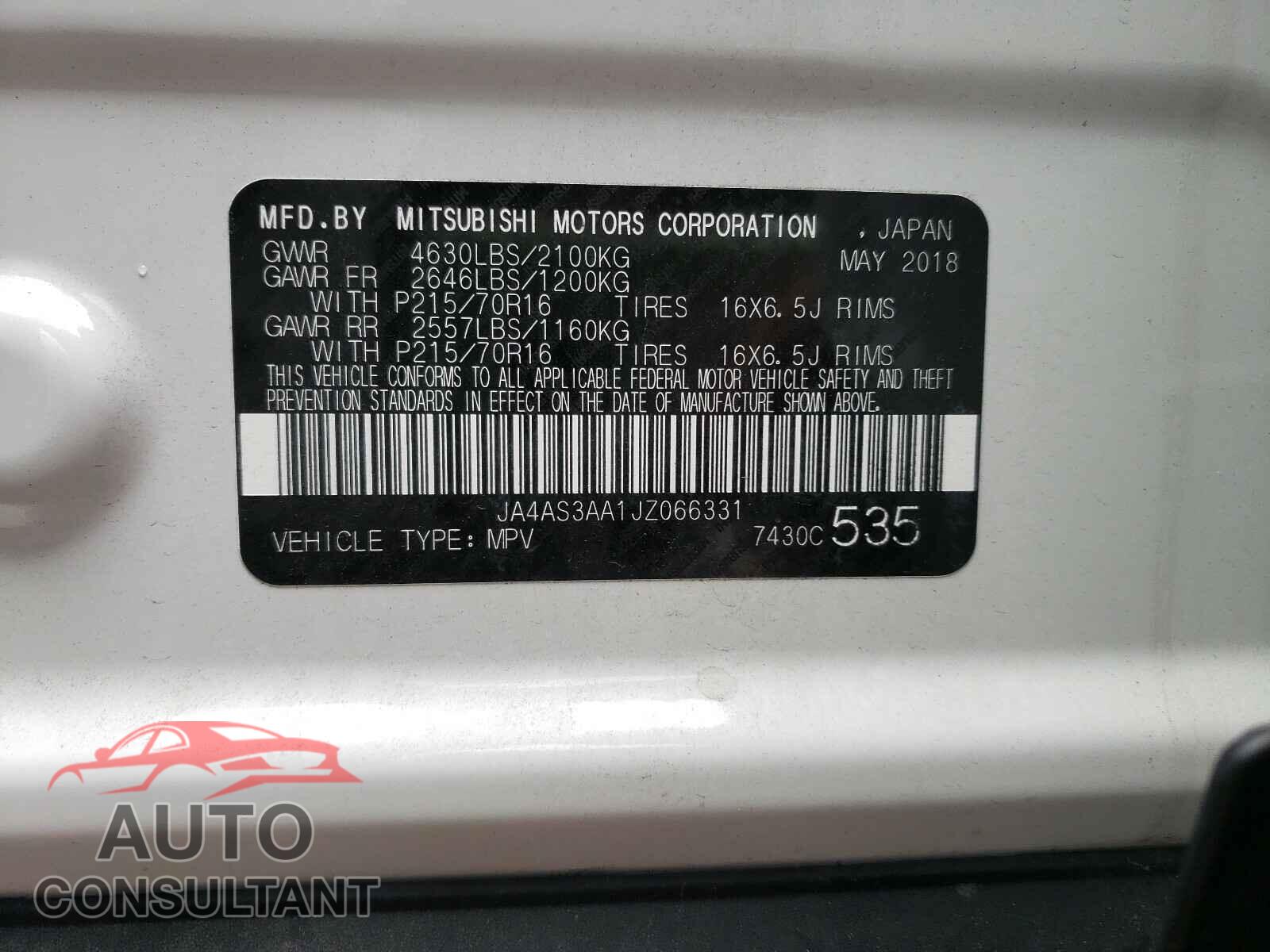 MITSUBISHI ECLIPSE 2018 - JA4AS3AA1JZ066331