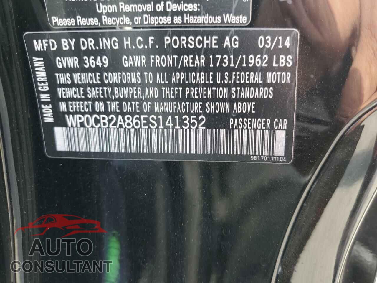 PORSCHE BOXSTER 2014 - WP0CB2A86ES141352