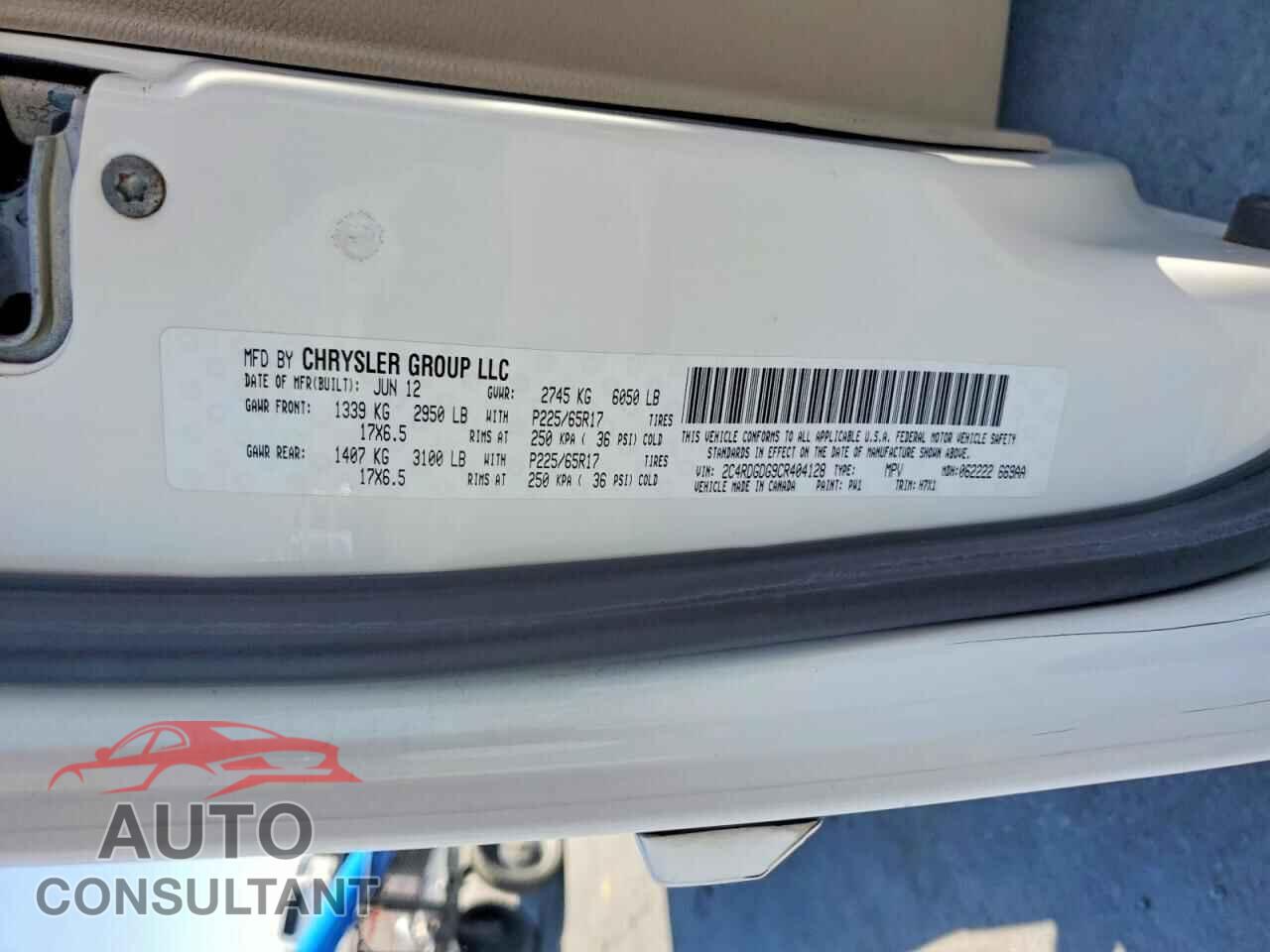 DODGE CARAVAN 2012 - 2C4RDGDG9CR404128