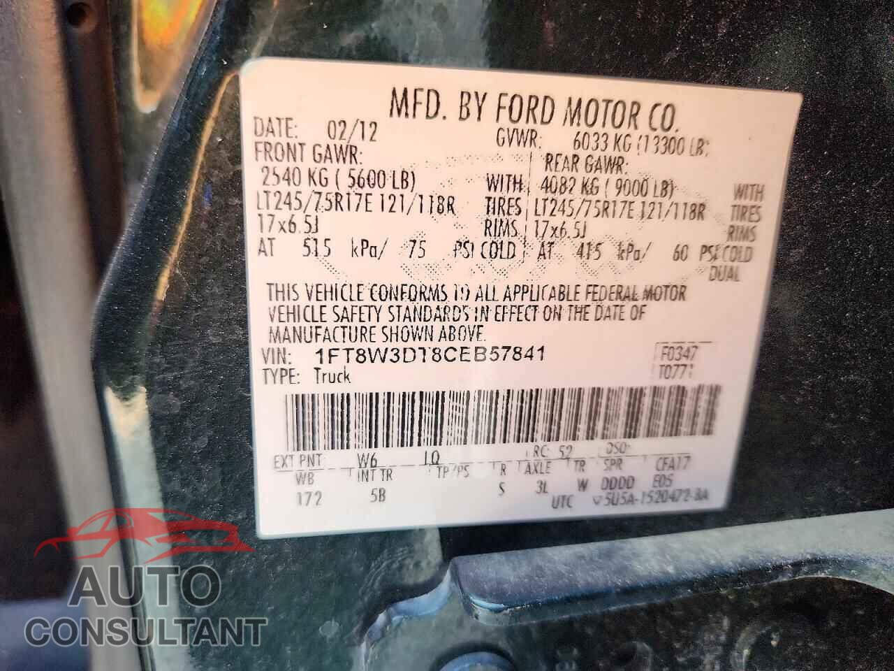 FORD F350 2012 - 1FT8W3DT8CEB57841