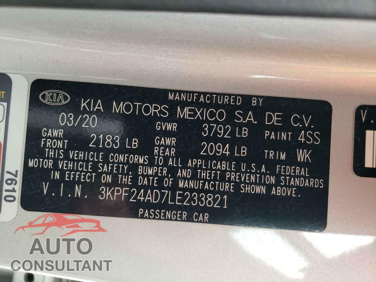 KIA FORTE 2020 - 3KPF24AD7LE233821