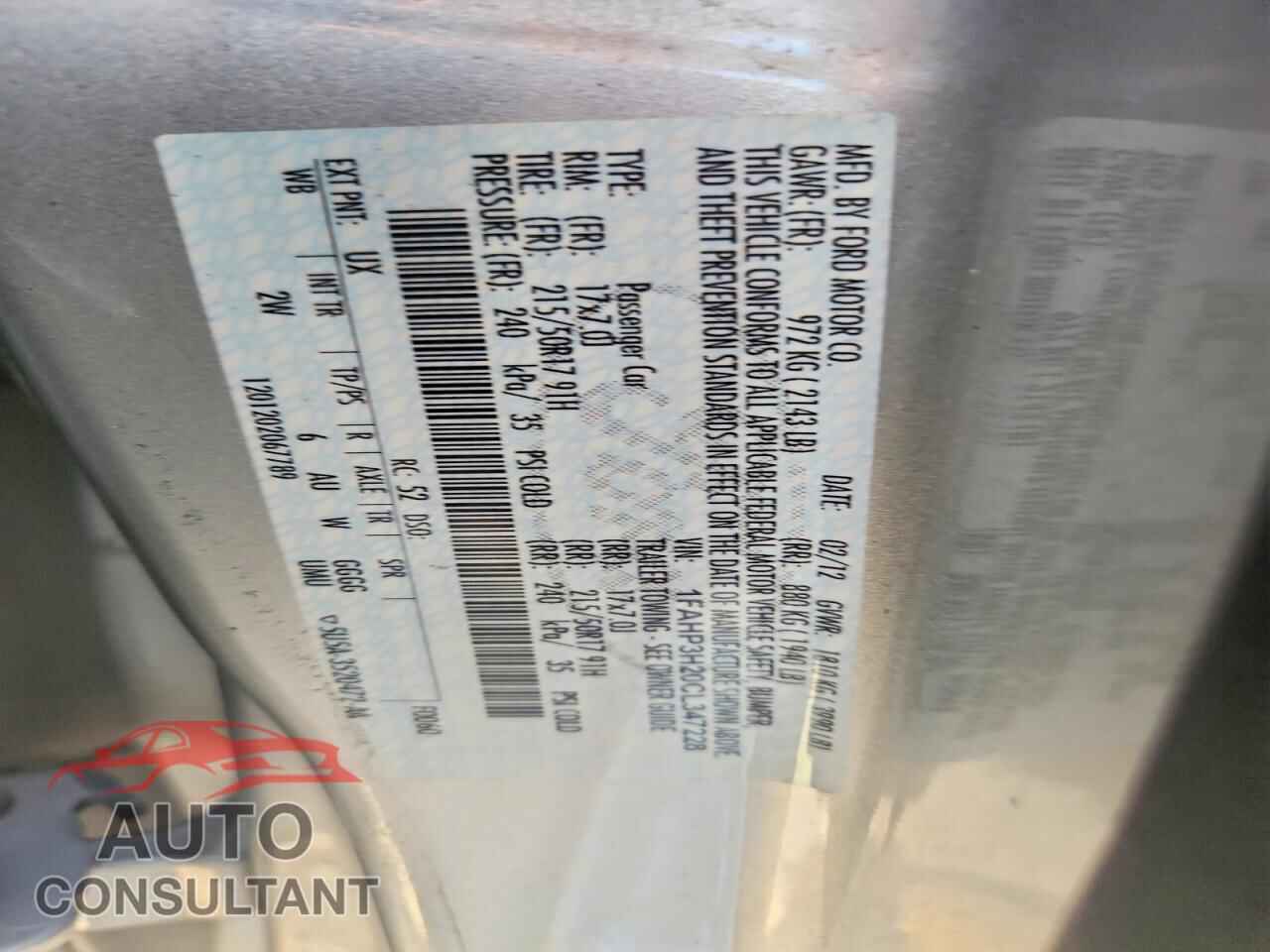 FORD FOCUS 2012 - 1FAHP3H20CL347228