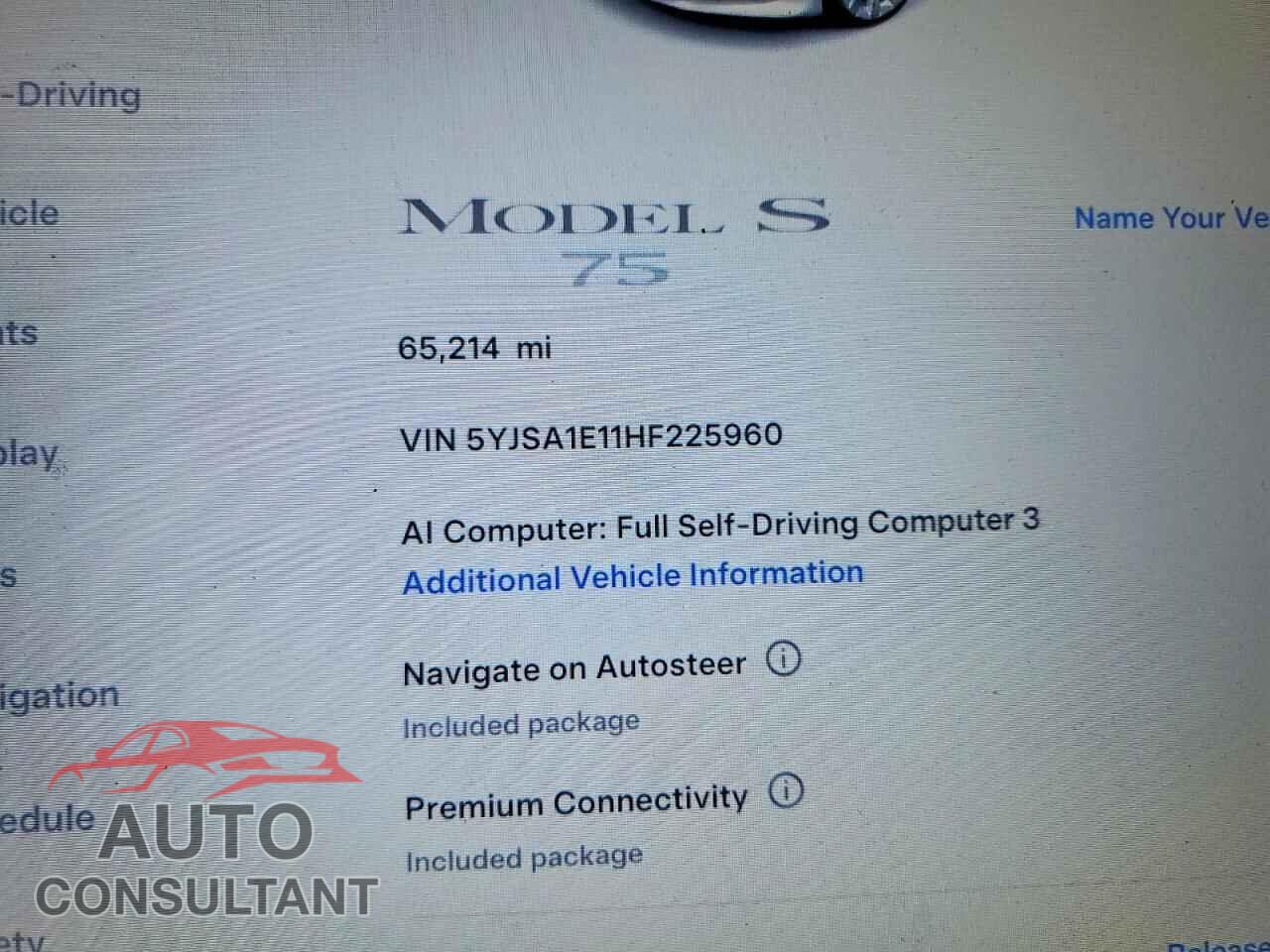 TESLA MODEL S 2017 - 5YJSA1E11HF225960