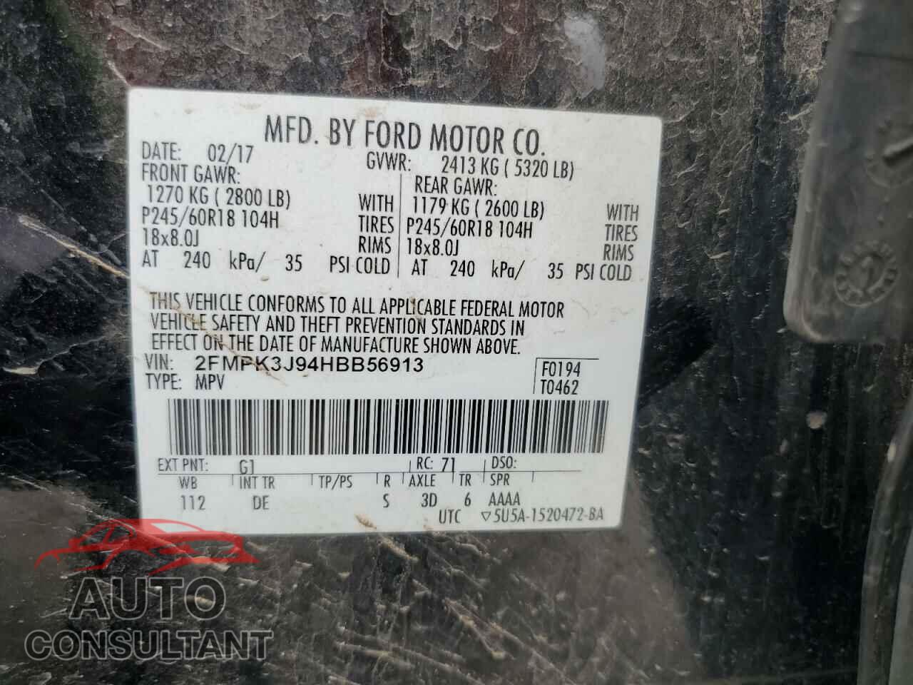 FORD EDGE 2017 - 2FMPK3J94HBB56913