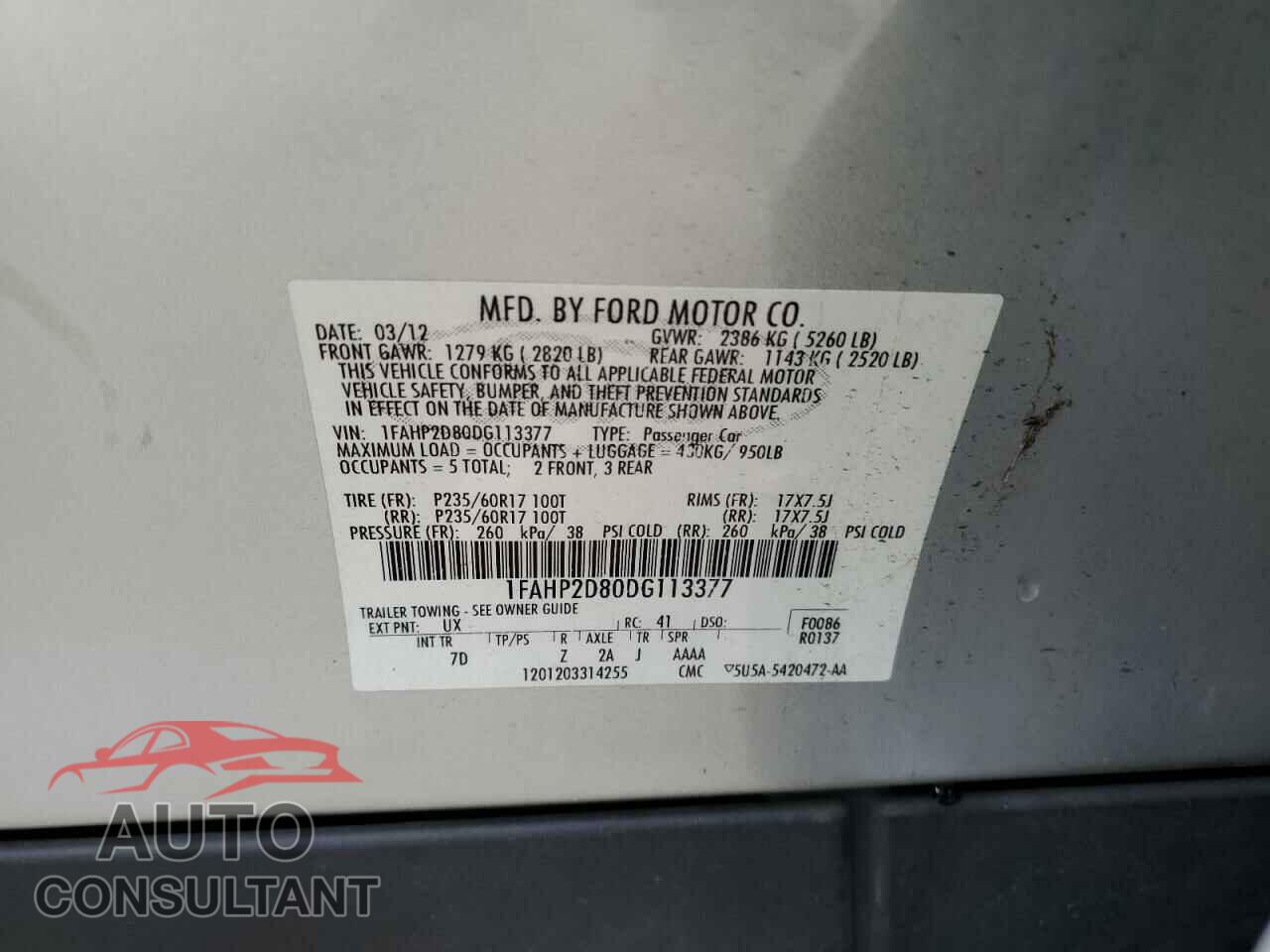 FORD TAURUS 2013 - 1FAHP2D80DG113377