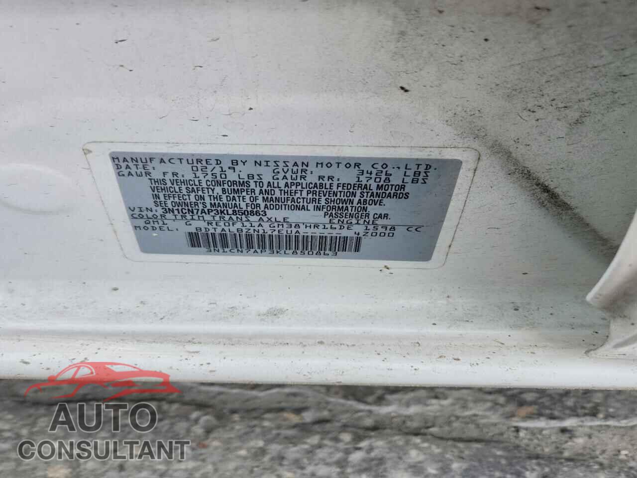 NISSAN VERSA 2019 - 3N1CN7AP3KL850863