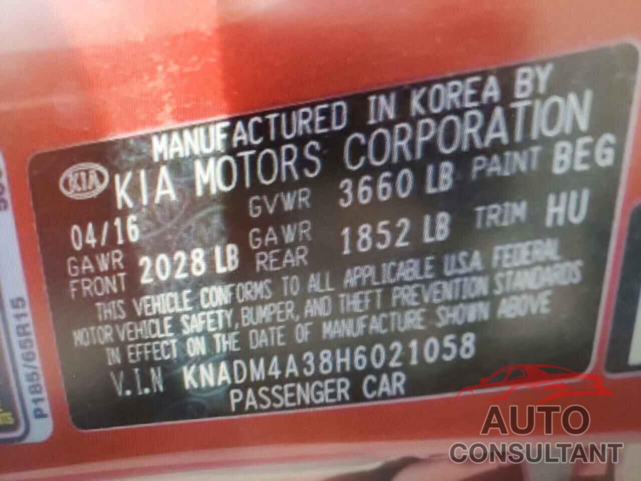 KIA RIO 2017 - KNADM4A38H6021058