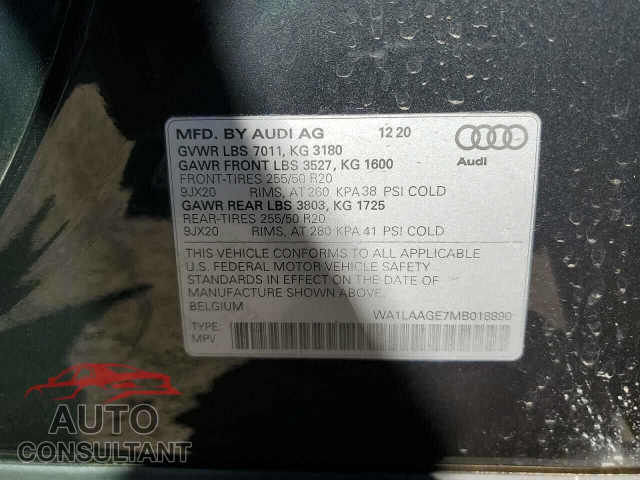 AUDI E-TRON 2021 - WA1LAAGE7MB018890