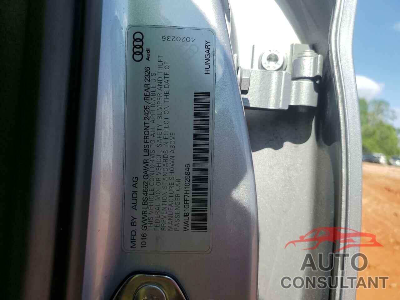 AUDI S3 2017 - WAUB1GFF7H1025846