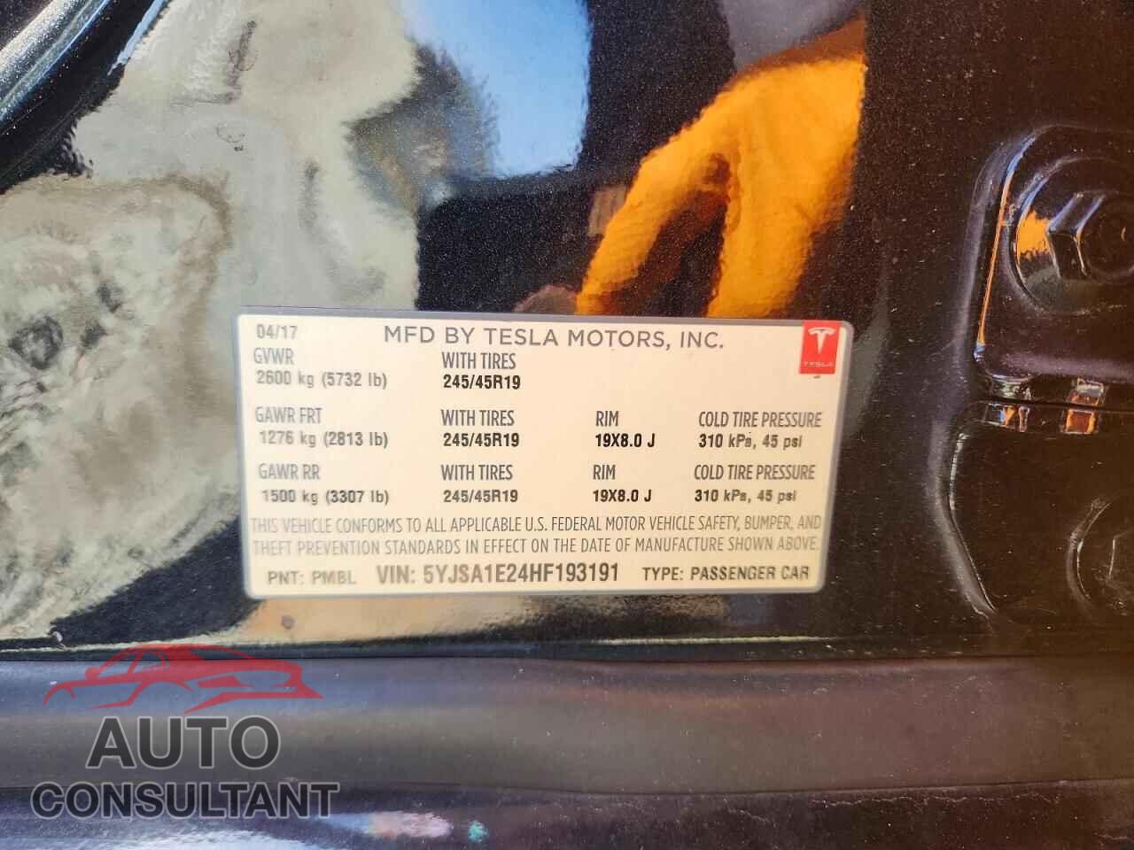 TESLA MODEL S 2017 - 5YJSA1E24HF193191