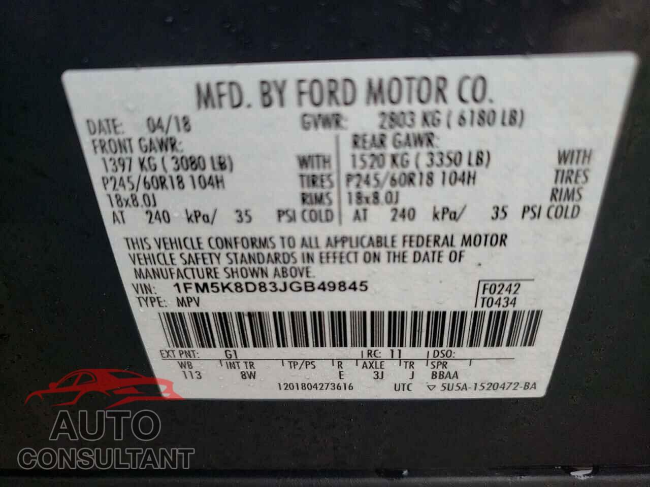 FORD EXPLORER 2018 - 1FM5K8D83JGB49845