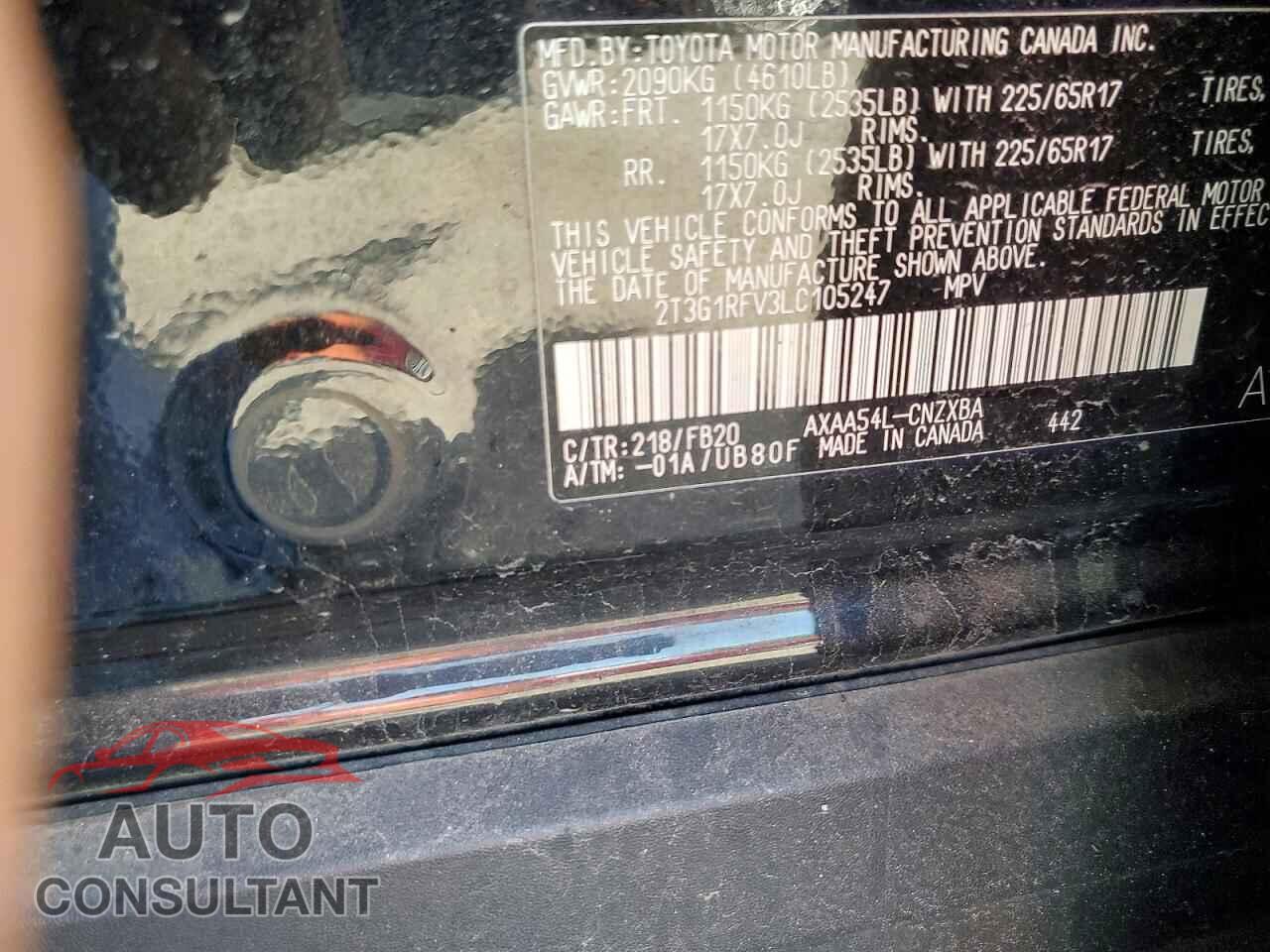 TOYOTA RAV4 2020 - 2T3G1RFV3LC105247
