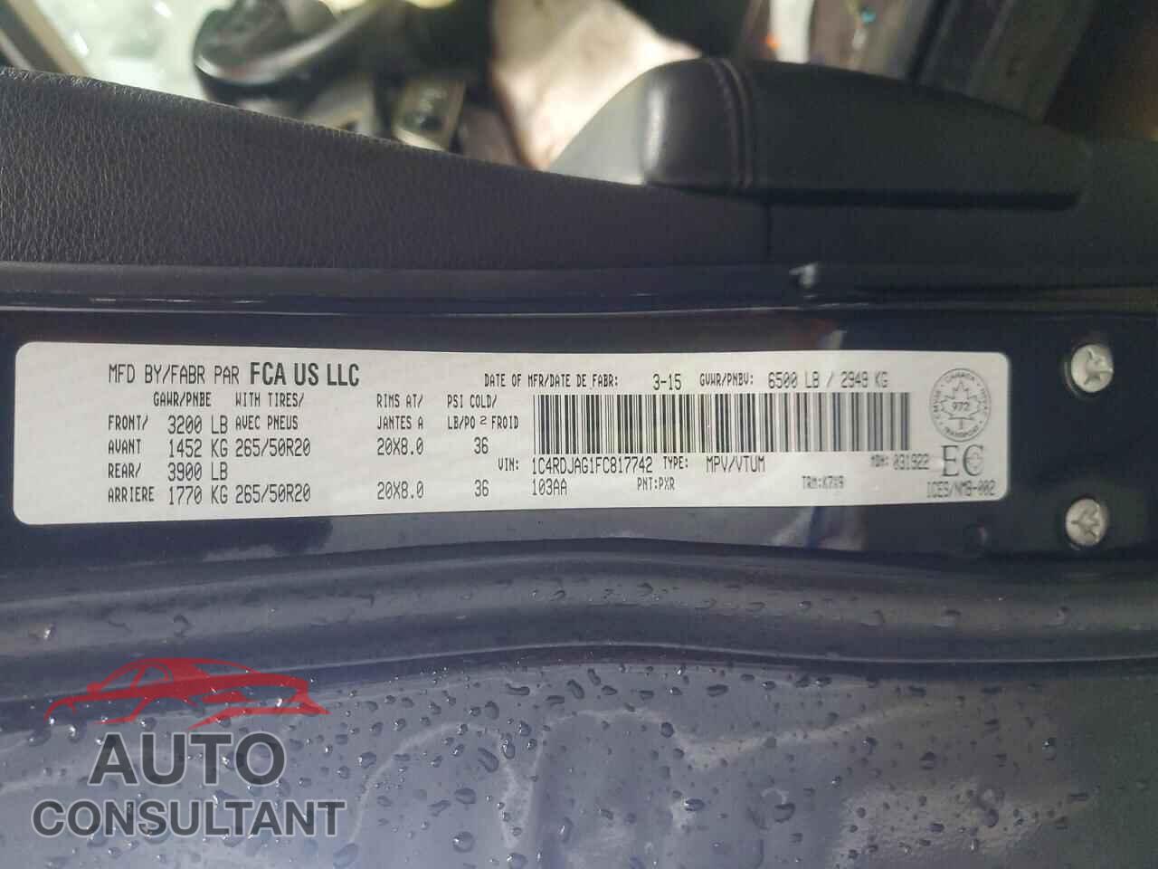 DODGE DURANGO 2015 - 1C4RDJAG1FC817742