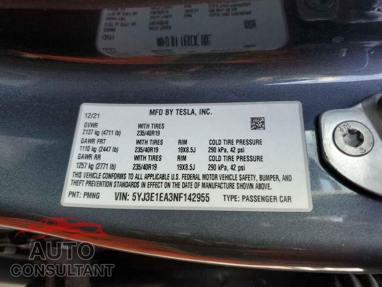 TESLA MODEL 3 2022 - 5YJ3E1EA3NF142955