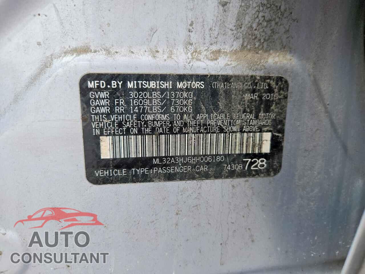 MITSUBISHI MIRAGE 2017 - ML32A3HJ6HH006180