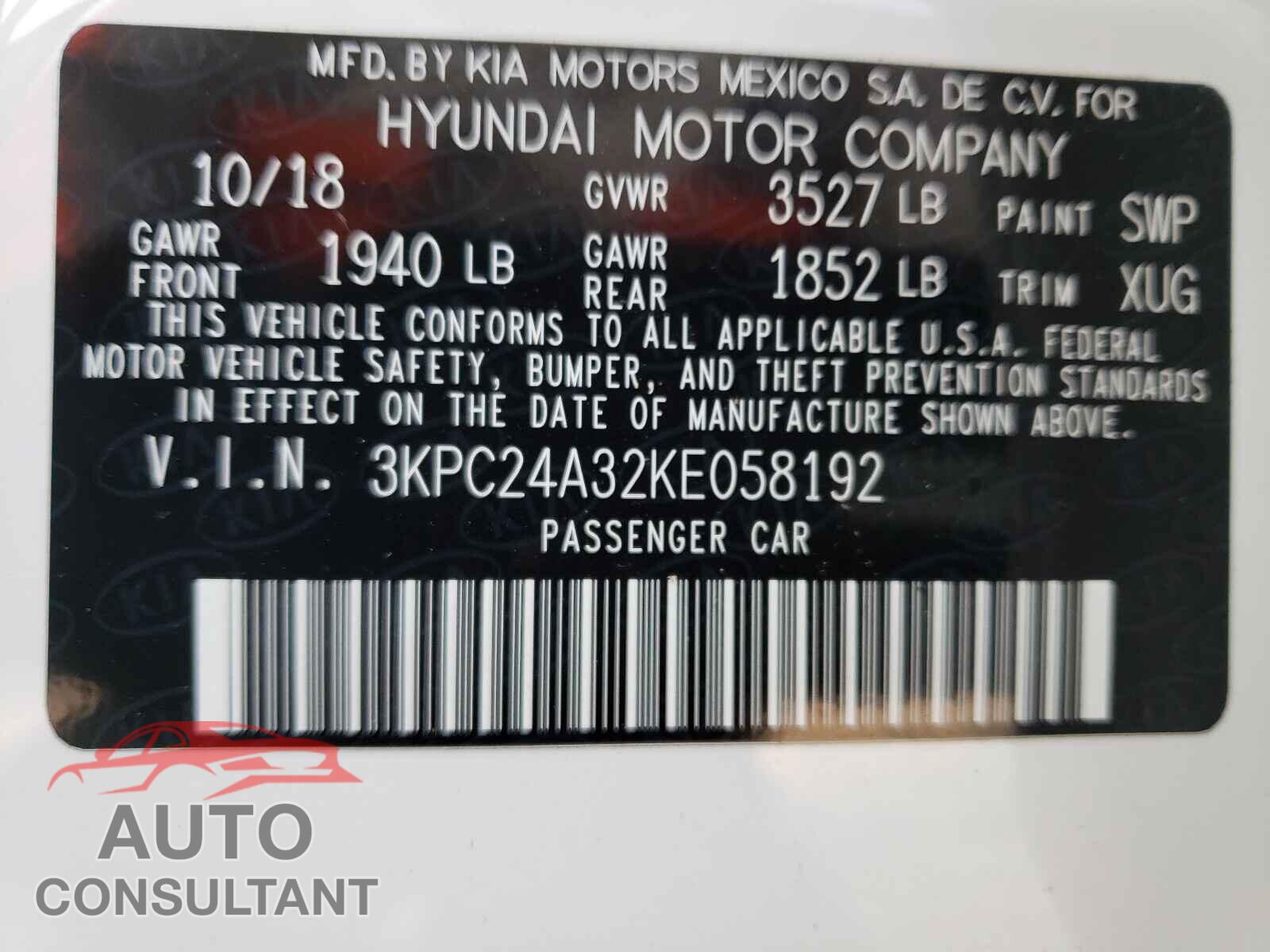 HYUNDAI ACCENT 2019 - 3KPC24A32KE058192
