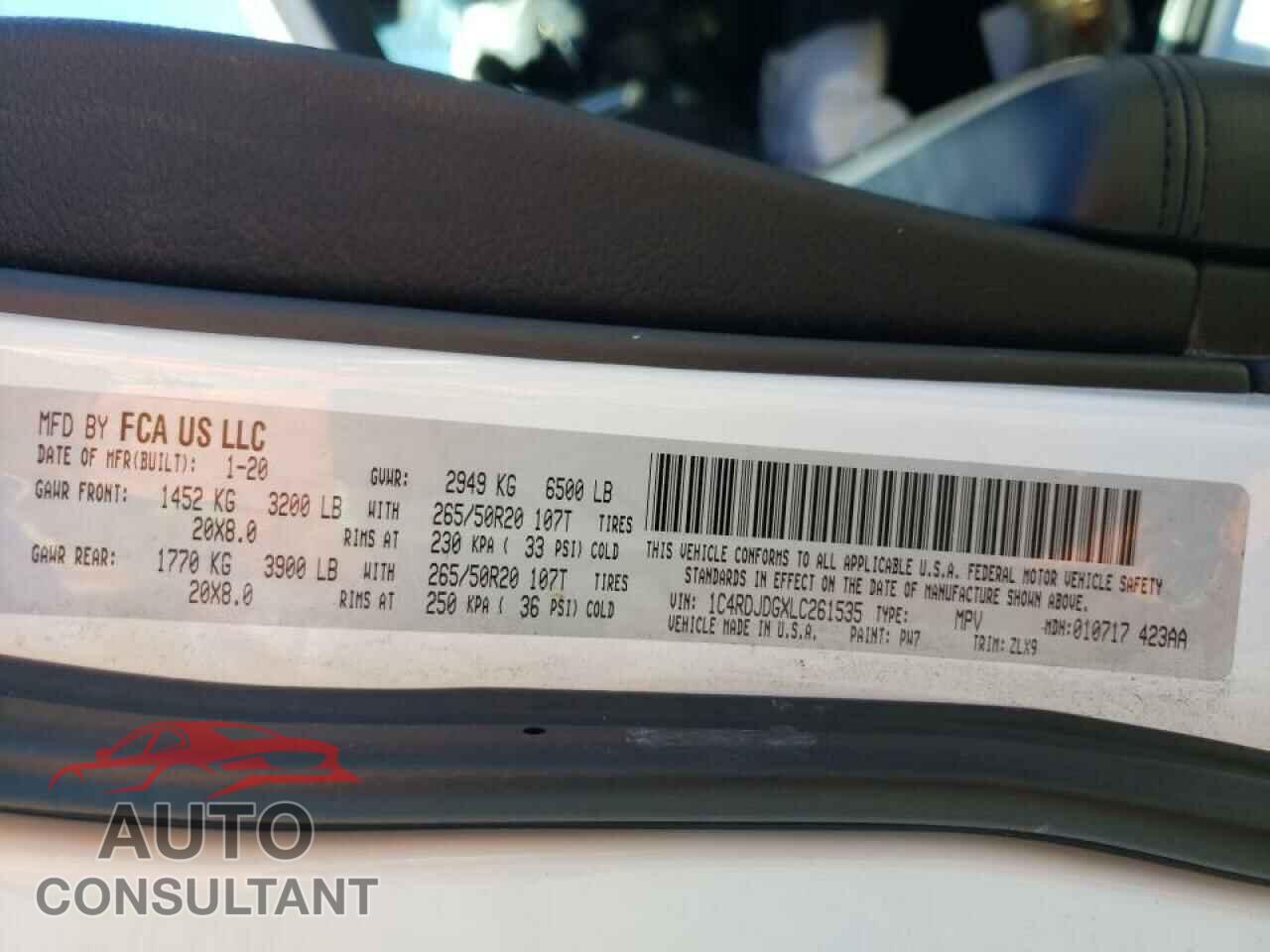 DODGE DURANGO 2020 - 1C4RDJDGXLC261535