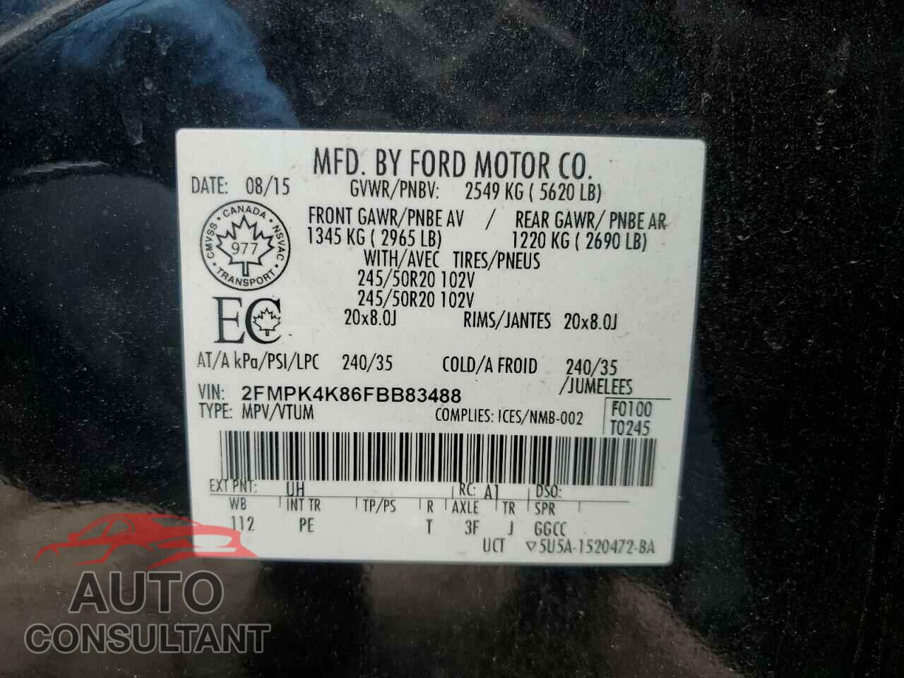 FORD EDGE 2015 - 2FMPK4K86FBB83488