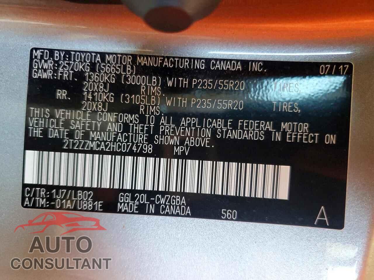LEXUS RX350 2017 - 2T2ZZMCA2HC074798