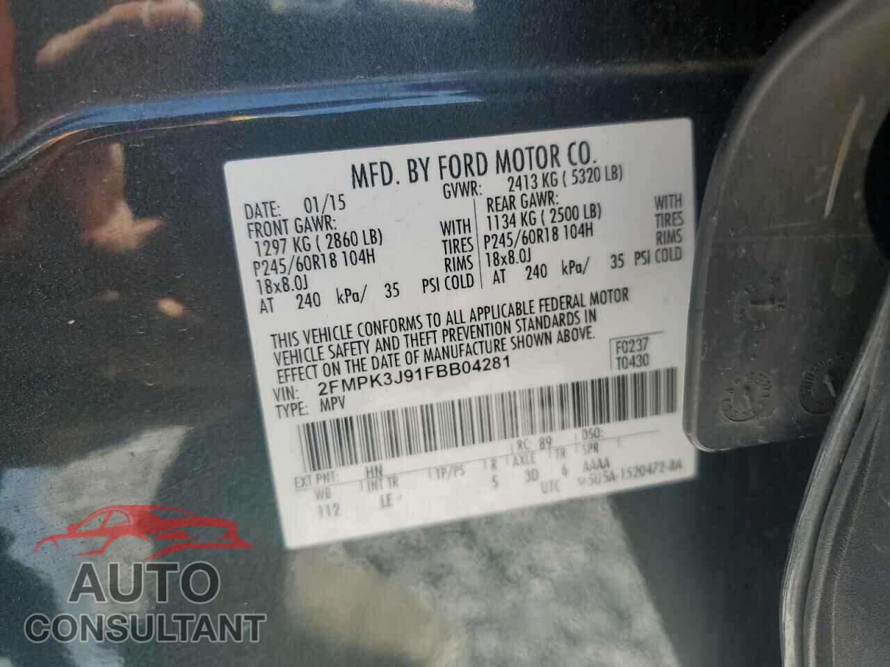 FORD EDGE 2015 - 2FMPK3J91FBB04281