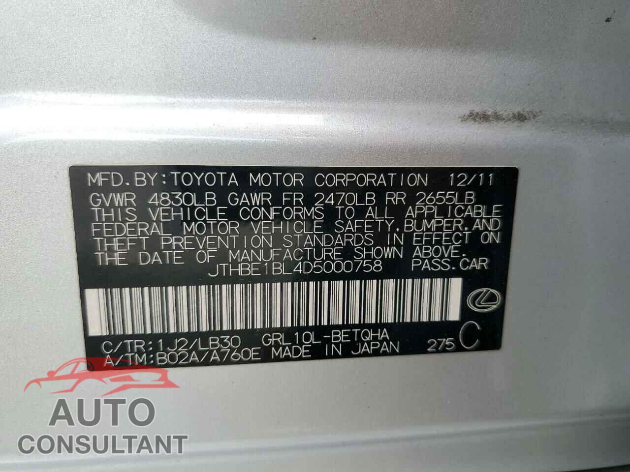 LEXUS GS350 2013 - JTHBE1BL4D5000758
