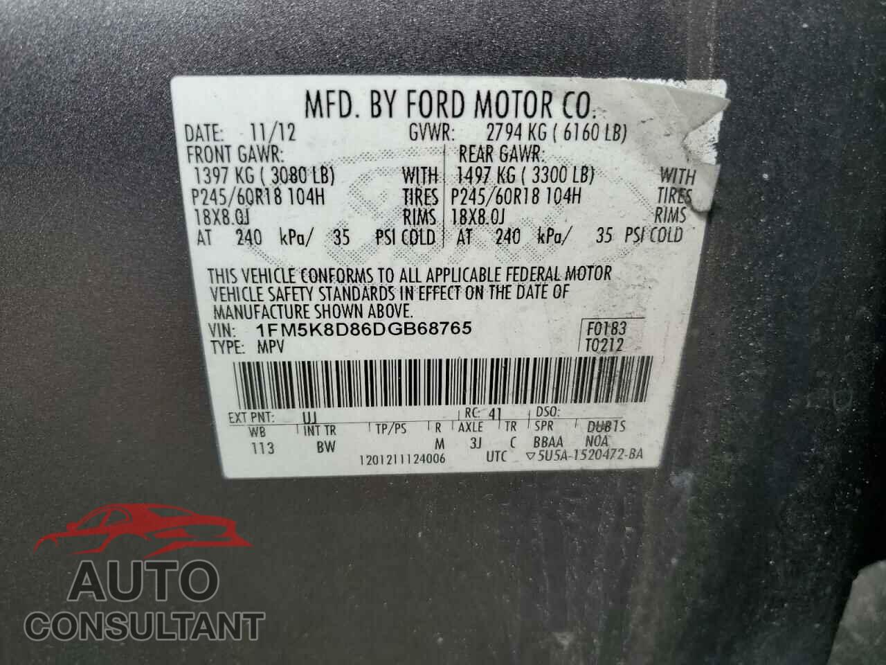 FORD EXPLORER 2013 - 1FM5K8D86DGB68765