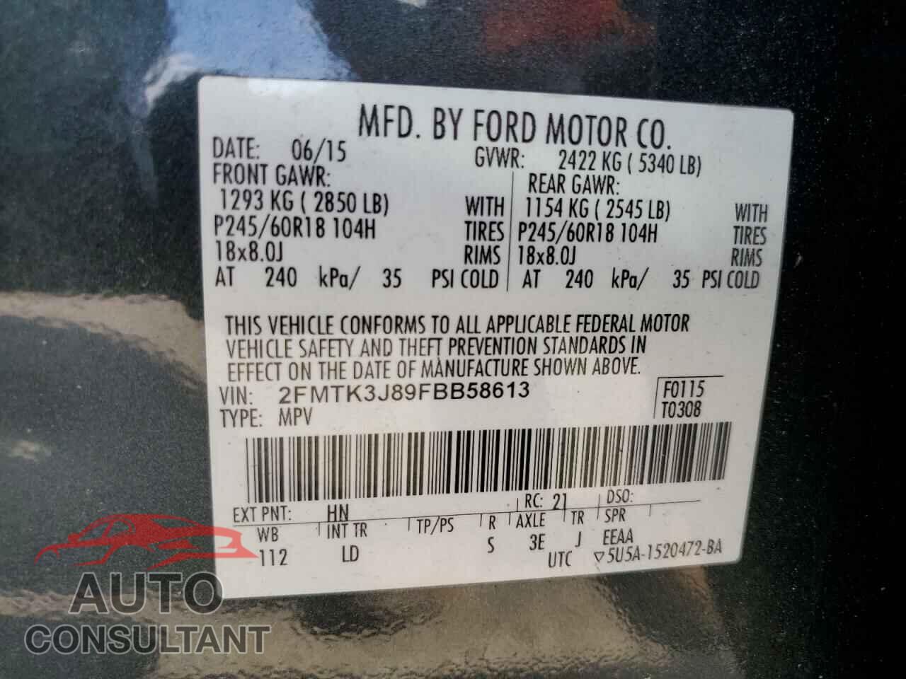 FORD EDGE 2015 - 2FMTK3J89FBB58613