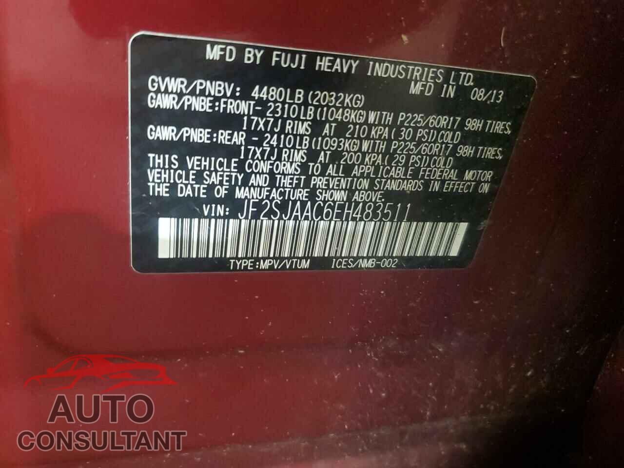 SUBARU FORESTER 2014 - JF2SJAAC6EH483511