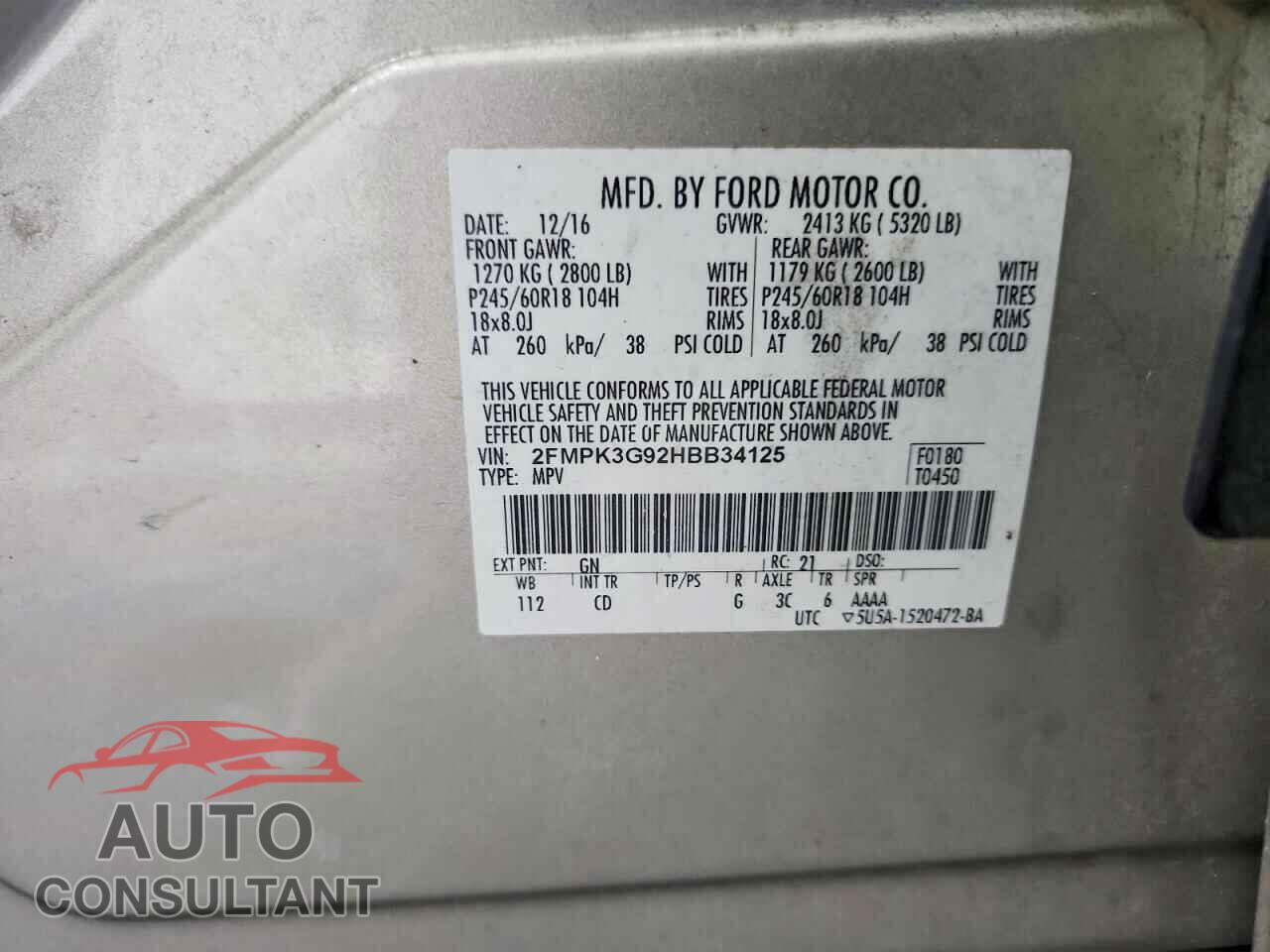 FORD EDGE 2017 - 2FMPK3G92HBB34125
