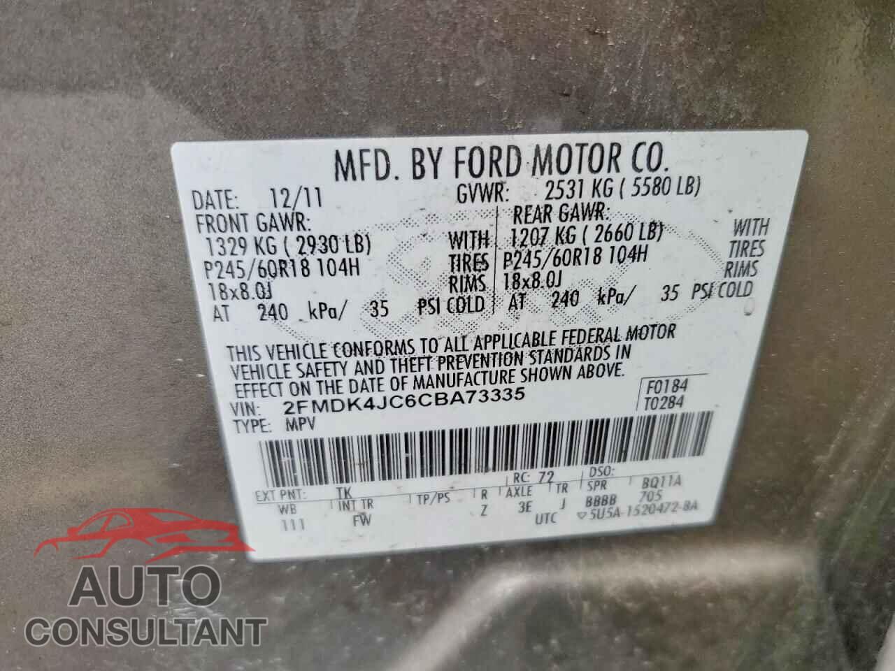 FORD EDGE 2012 - 2FMDK4JC6CBA73335