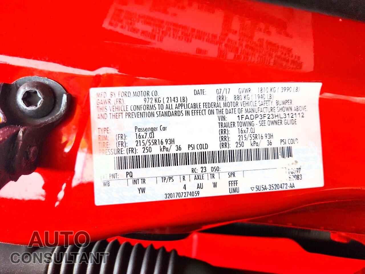 FORD FOCUS 2017 - 1FADP3F23HL312112