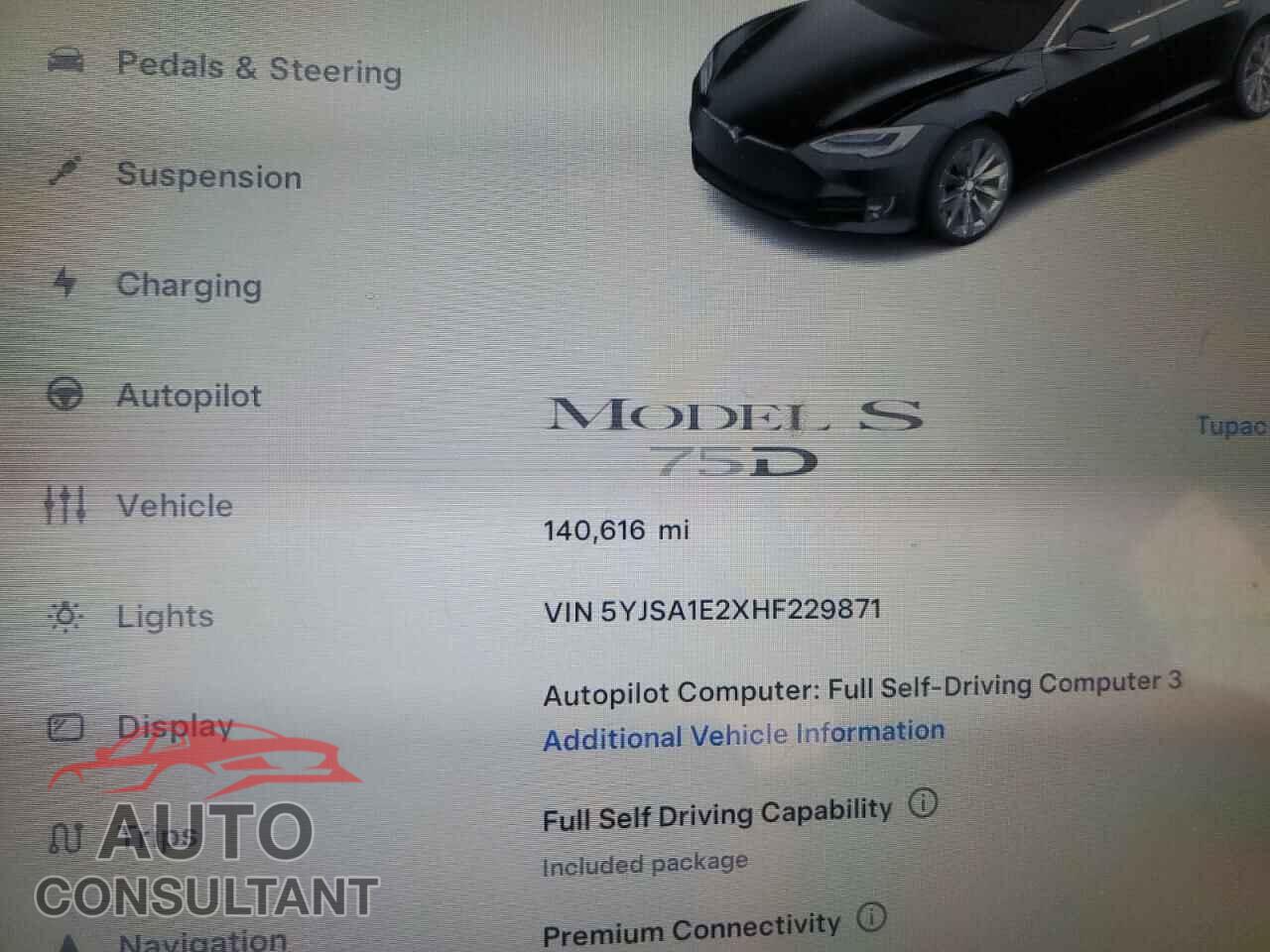 TESLA MODEL S 2017 - 5YJSA1E2XHF229871