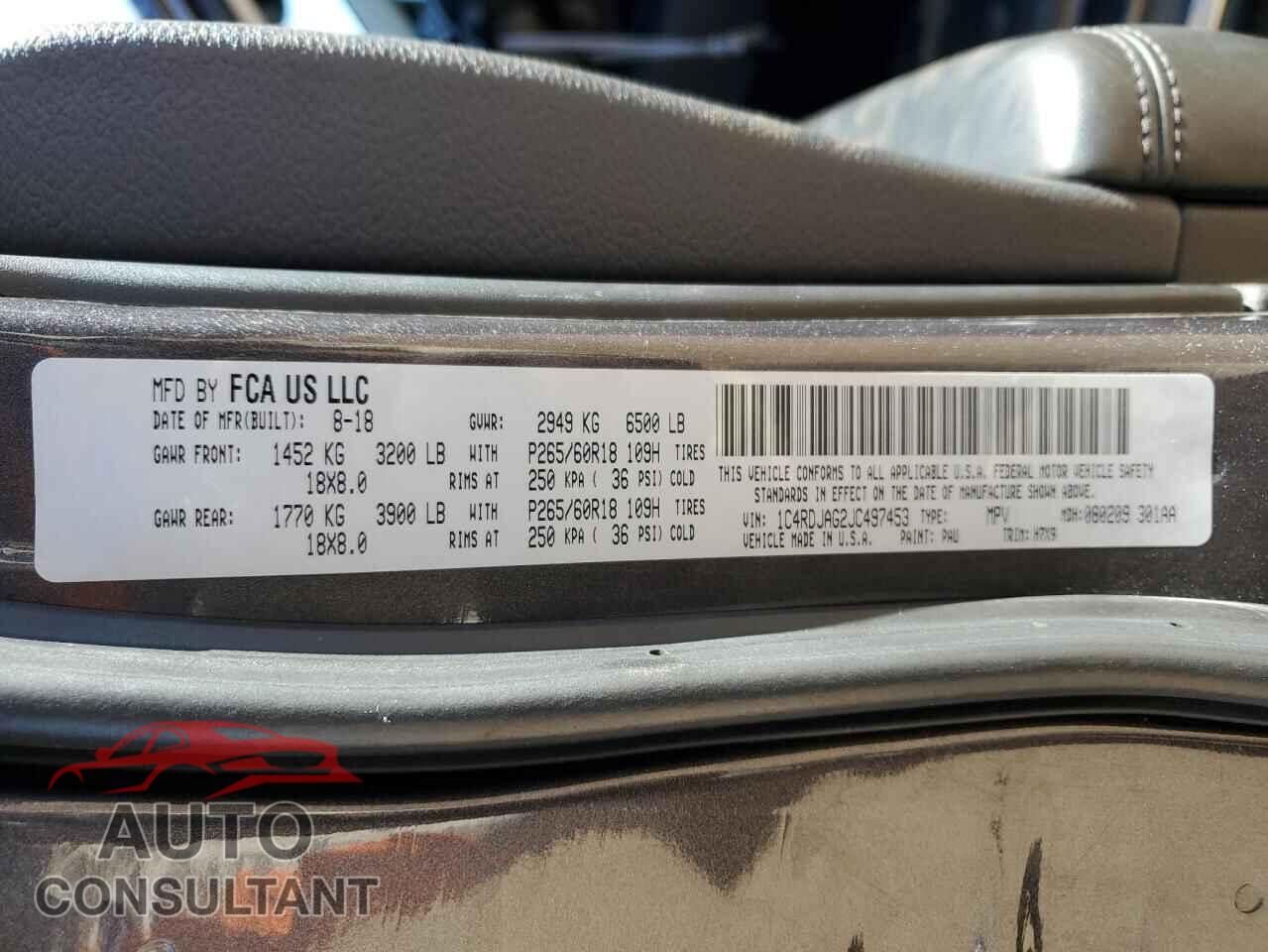 DODGE DURANGO 2018 - 1C4RDJAG2JC497453
