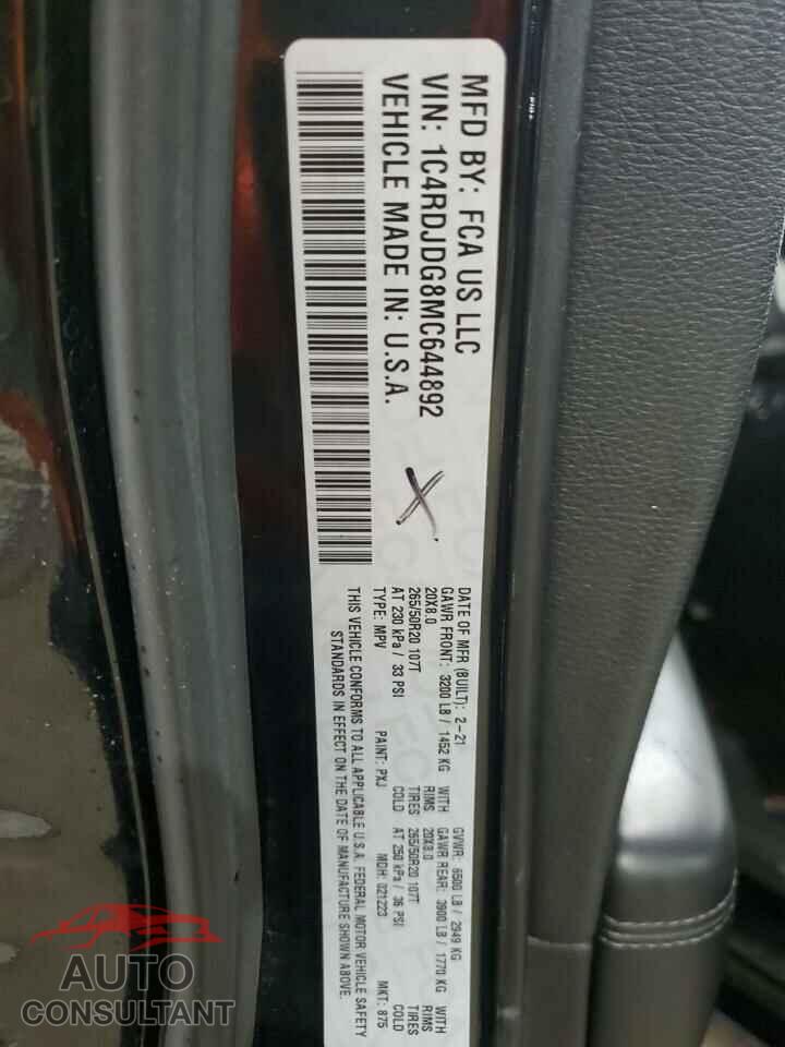 DODGE DURANGO 2021 - 1C4RDJDG8MC644892