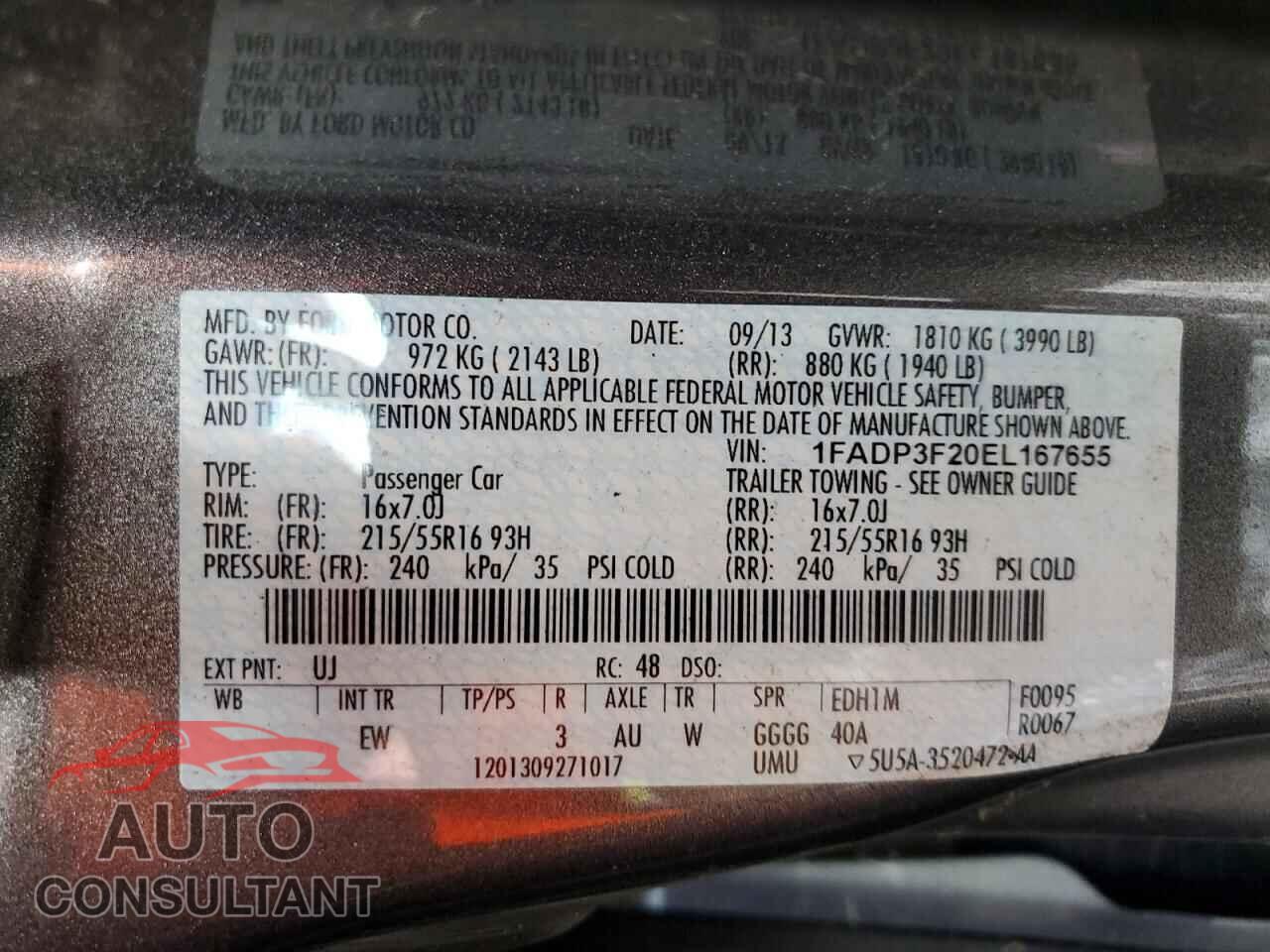 FORD FOCUS 2014 - 1FADP3F20EL167655