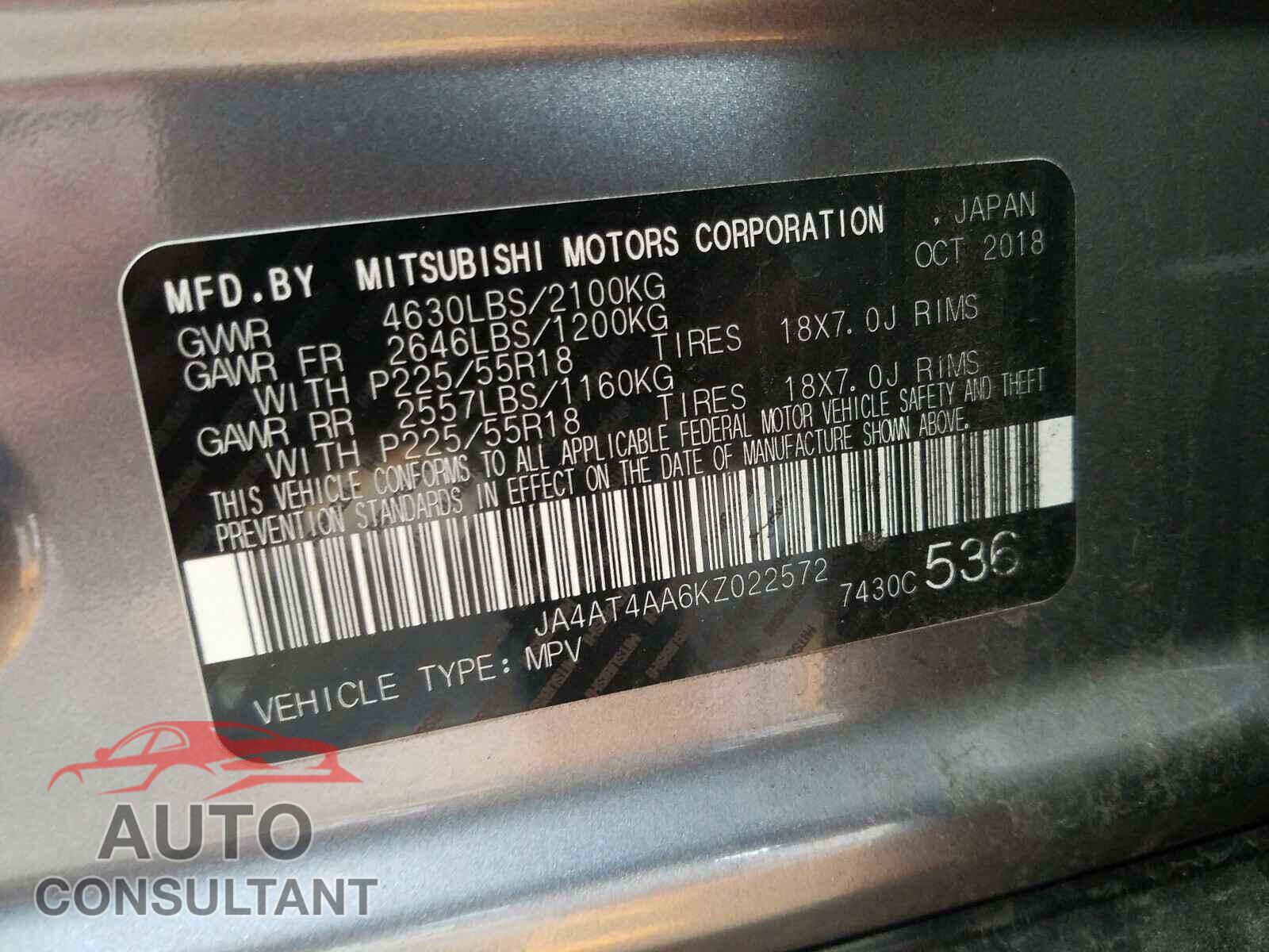 MITSUBISHI ECLIPSE 2019 - JA4AT4AA6KZ022572
