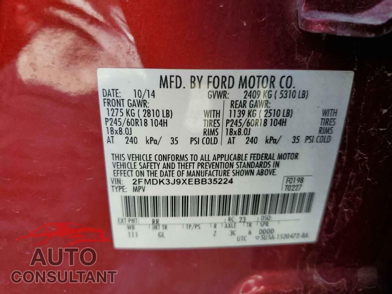 FORD EDGE 2014 - 2FMDK3J9XEBB35224